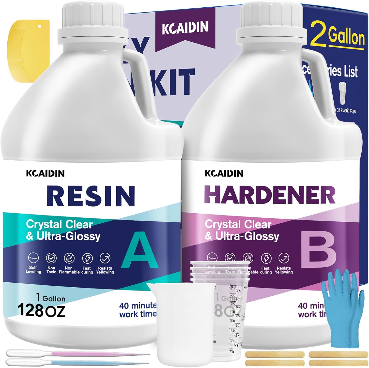 Epoxy Resin, 1 Gallon/128OZ Crystal Craft, Self-Leveling Bubbles Free Resin and Hardener, for Art DIY, Jewelry, Molds,Tables & Countertops, Easy 1:1 Mix, DIY Crafts Gifts for Men