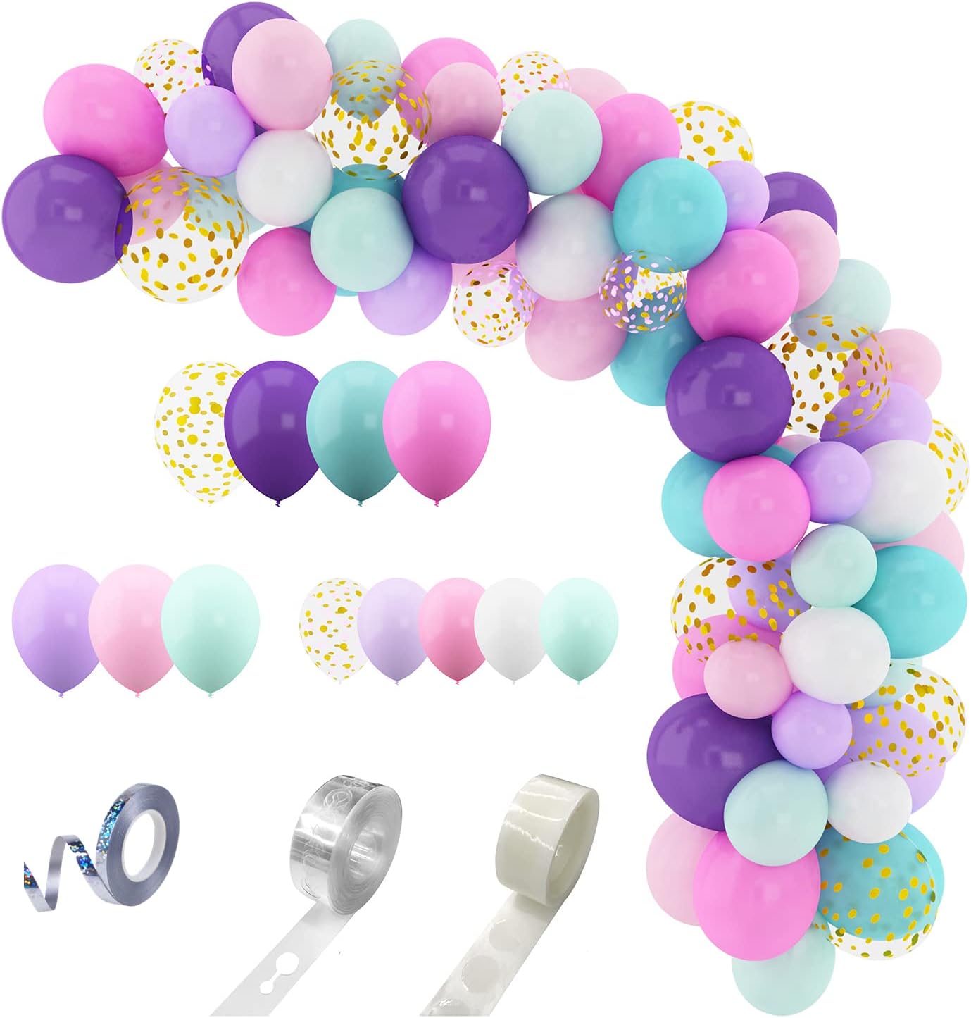 Amandir 168Pcs Unicorn Balloons Arch Garland Kit, Pink Purple Aqua Blue Confetti Latex Balloons for Unicorn Birthday Decorations for Girls Wedding Baby Shower Party Supplies