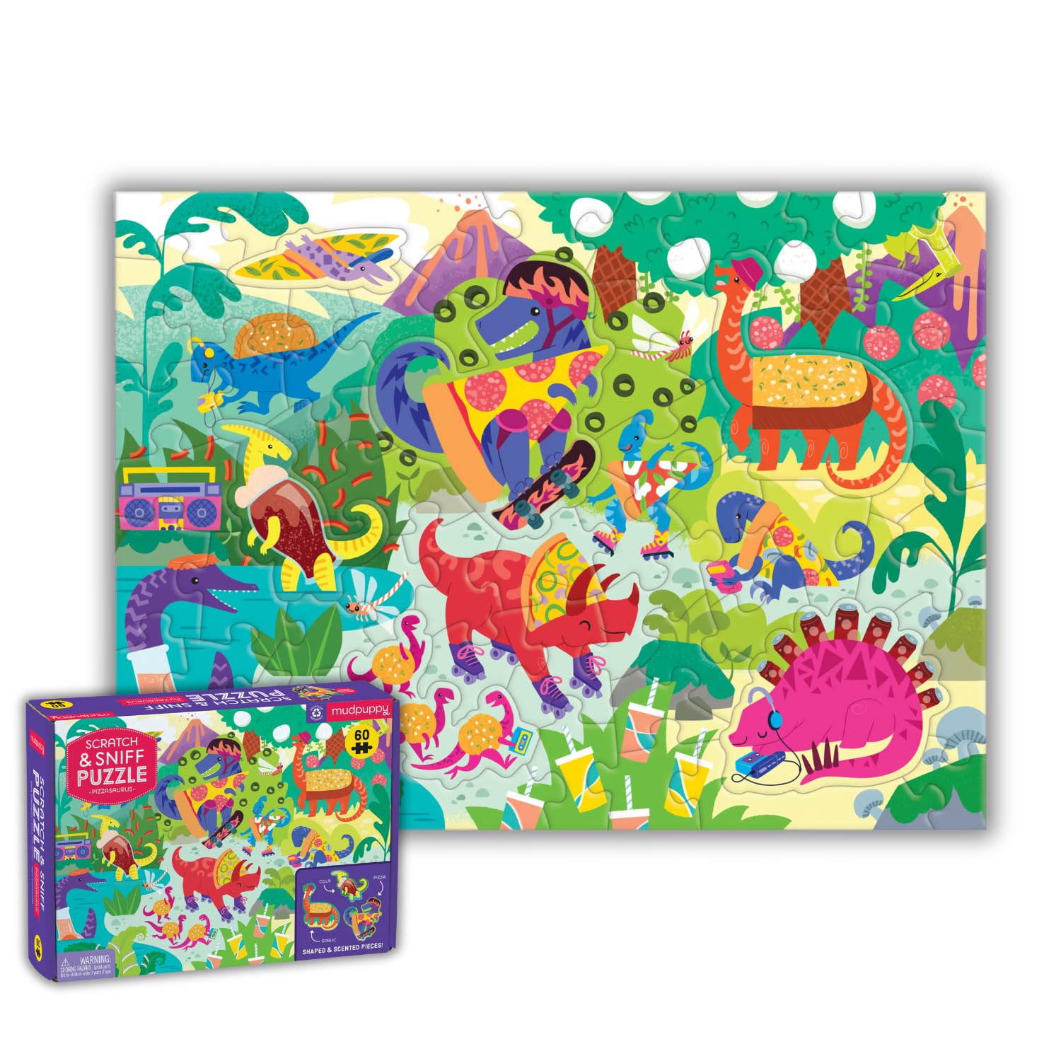 Mud Puppy Kids Puzzle Pizzasaurus 60 Piece Scratch & Sniff Puzzle