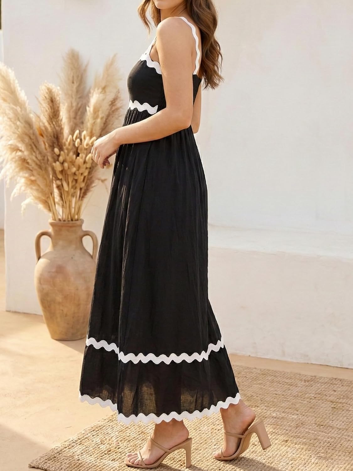 Women's Classy Sleeveless Lemon Print Maxi RIC Rac Dress - Image 6