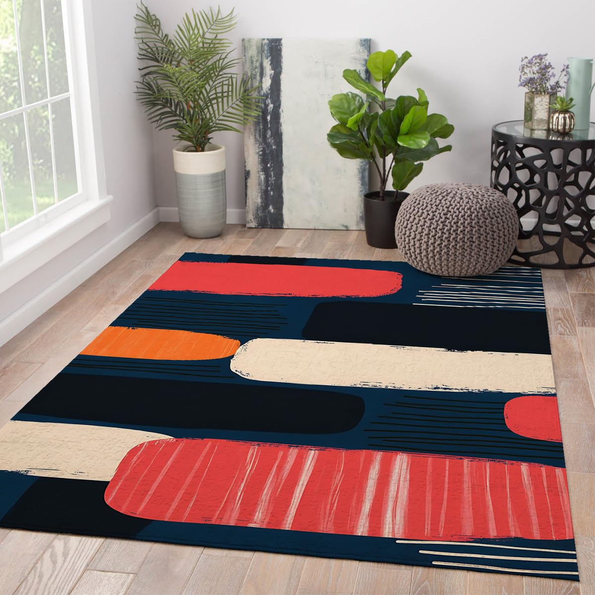Tapis géométrique moderne antidérapant salon à motif abstrait