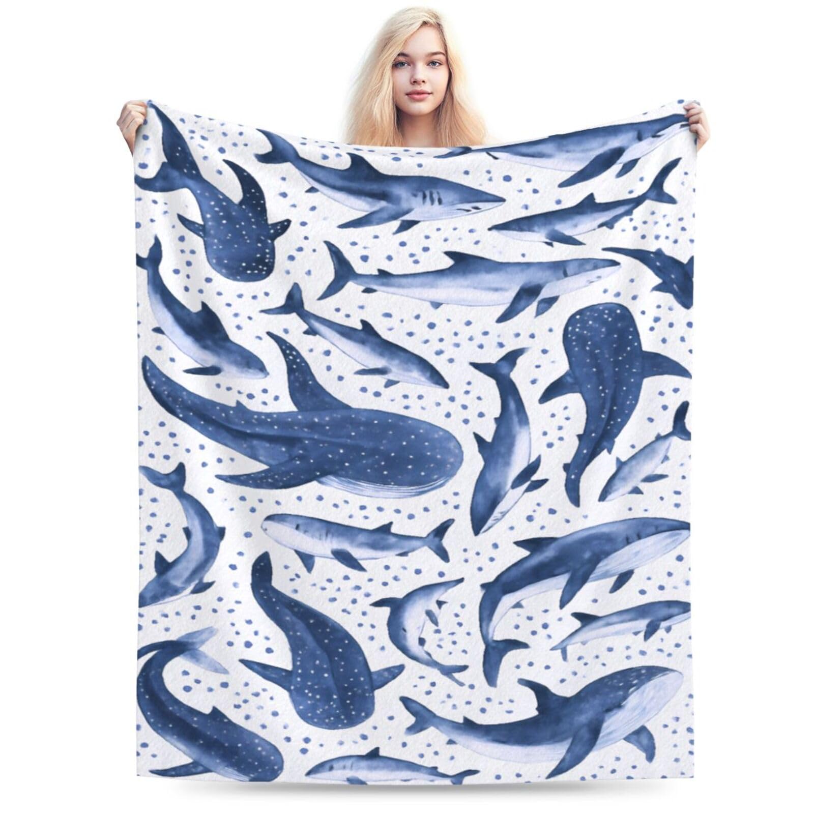 peiyeety Whale Shark Flannel Blankets Super Soft Throw for Travel Sofa Couch Bed Living Room Office Decor 50"X40"