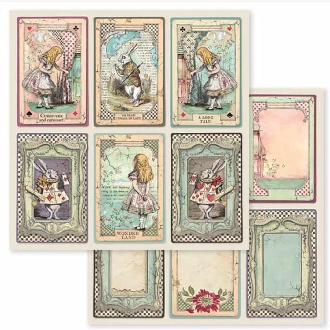 Stamperia International KFT Small Paper Pad 10 Sheets Double Sided Alice, 20.3 x 20.3 (8" x 8"), Multicoloured