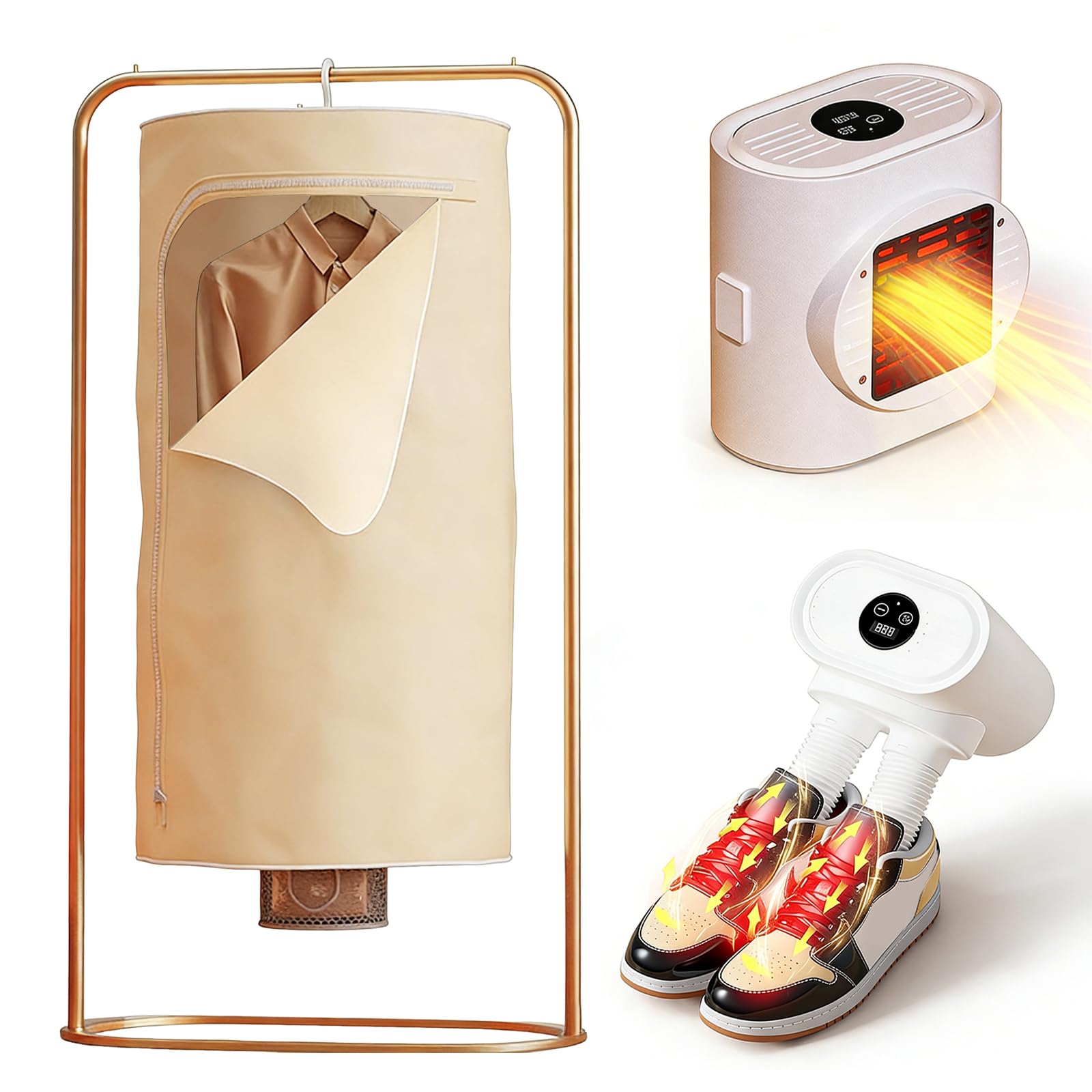 Secador de ropa 3 en 1 con calefacción PTC – Secadora de zapatos y secadora de ropa y calefactor | 600 W con aire caliente 360° | Capacidad de hasta 10 kg | Incluye bolsa seca y mando a distancia
