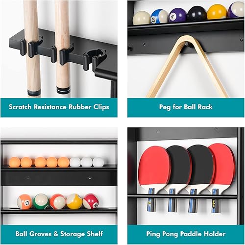 Miniatura 4 de XCSOURCE Soporte para Tacos de Piscina - Soporte 2-EN-1 para Tacos de Billar y Palas de Ping Pong, Montaje en Pared de Madera de Pino Macizo para