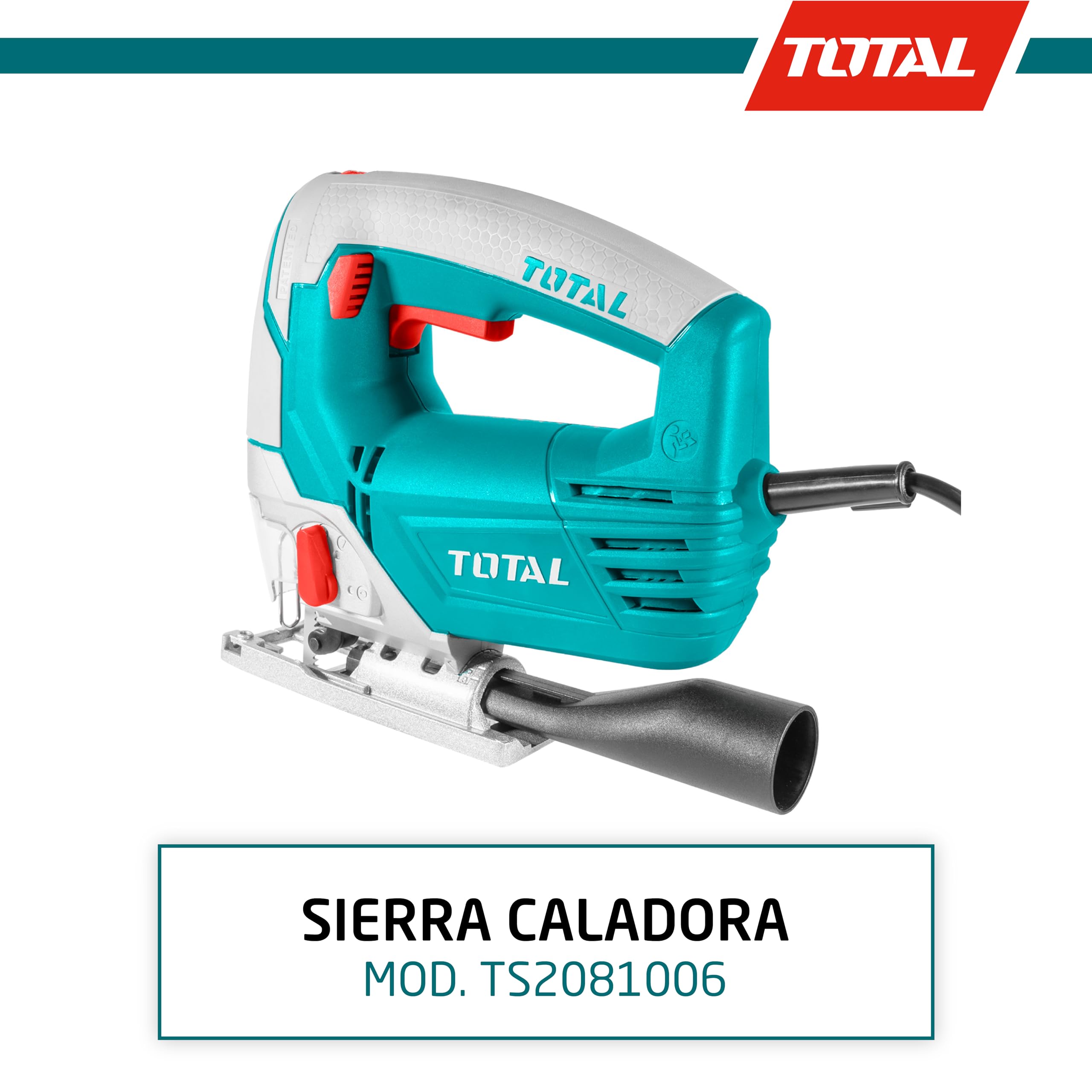 TOTAL - Sierra Caladora de Cable con Potencia de 800 W - Herramienta para Cortar Metal y Madera - Velocidad Variable 3000 rpm - 4 Posiciones de Corte - Incluye 5 Hojas de Sierra
