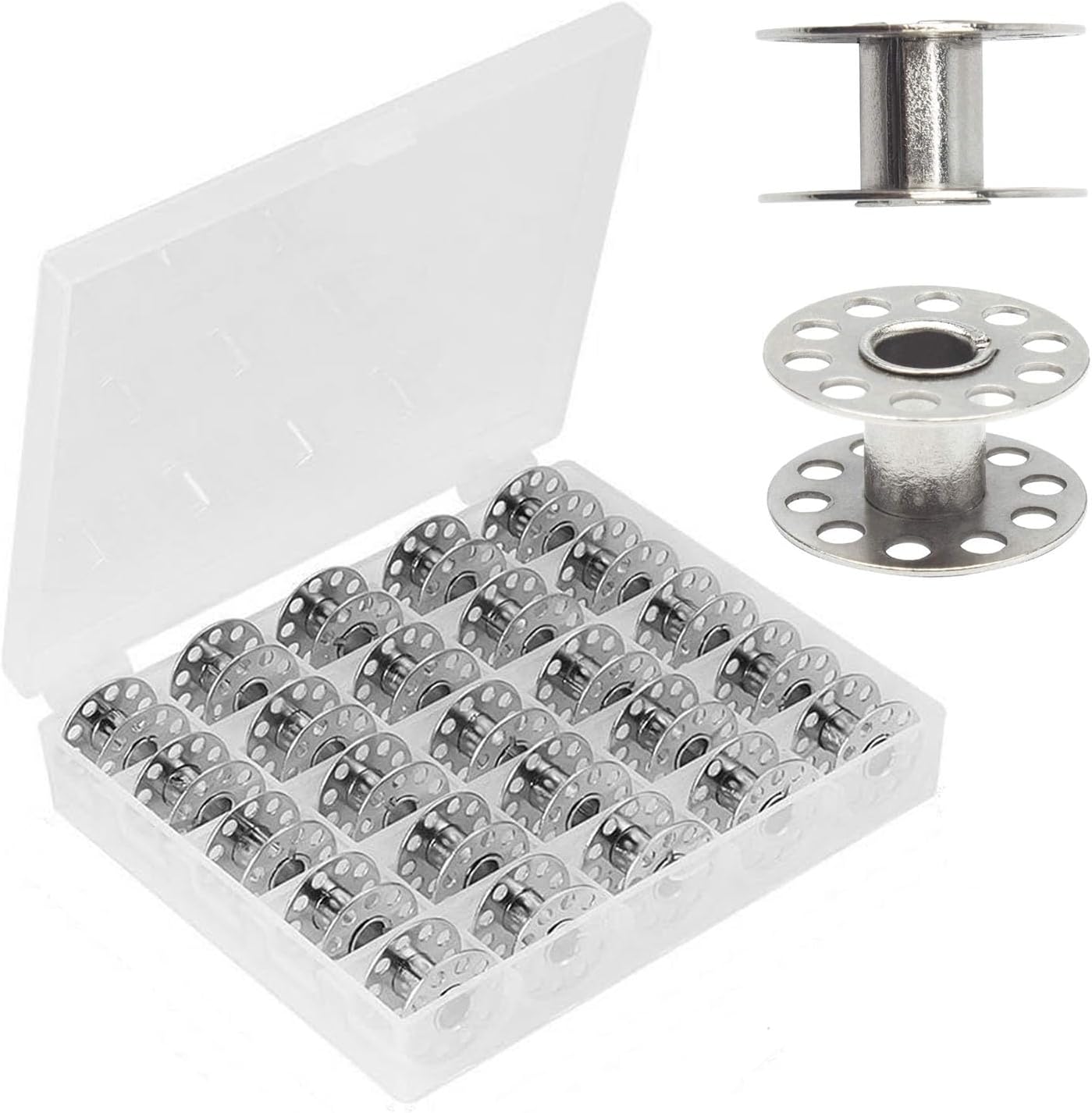 25 Pieces Sewing Machine Bobbins for Sewing Machine Bobbins Clear Box