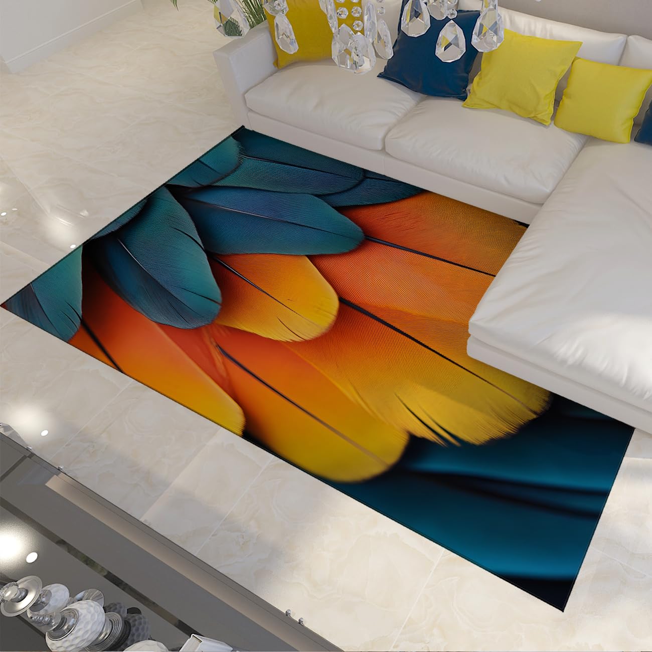 Tapis poil ras antidérapant et lavable motif oiseaux colorés 200x300