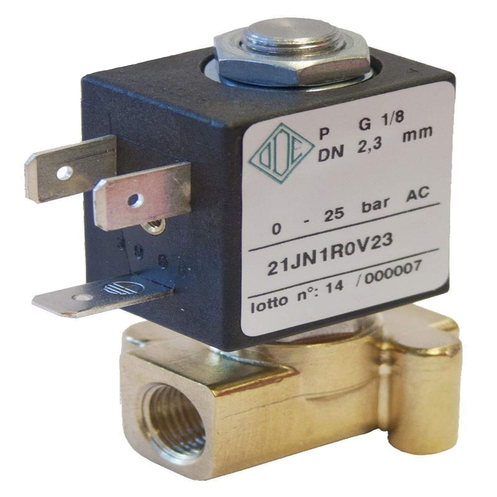 Válvula solenoide G1/8 para agua aire y vapor CA 230V 25 bar de latón para control industrial