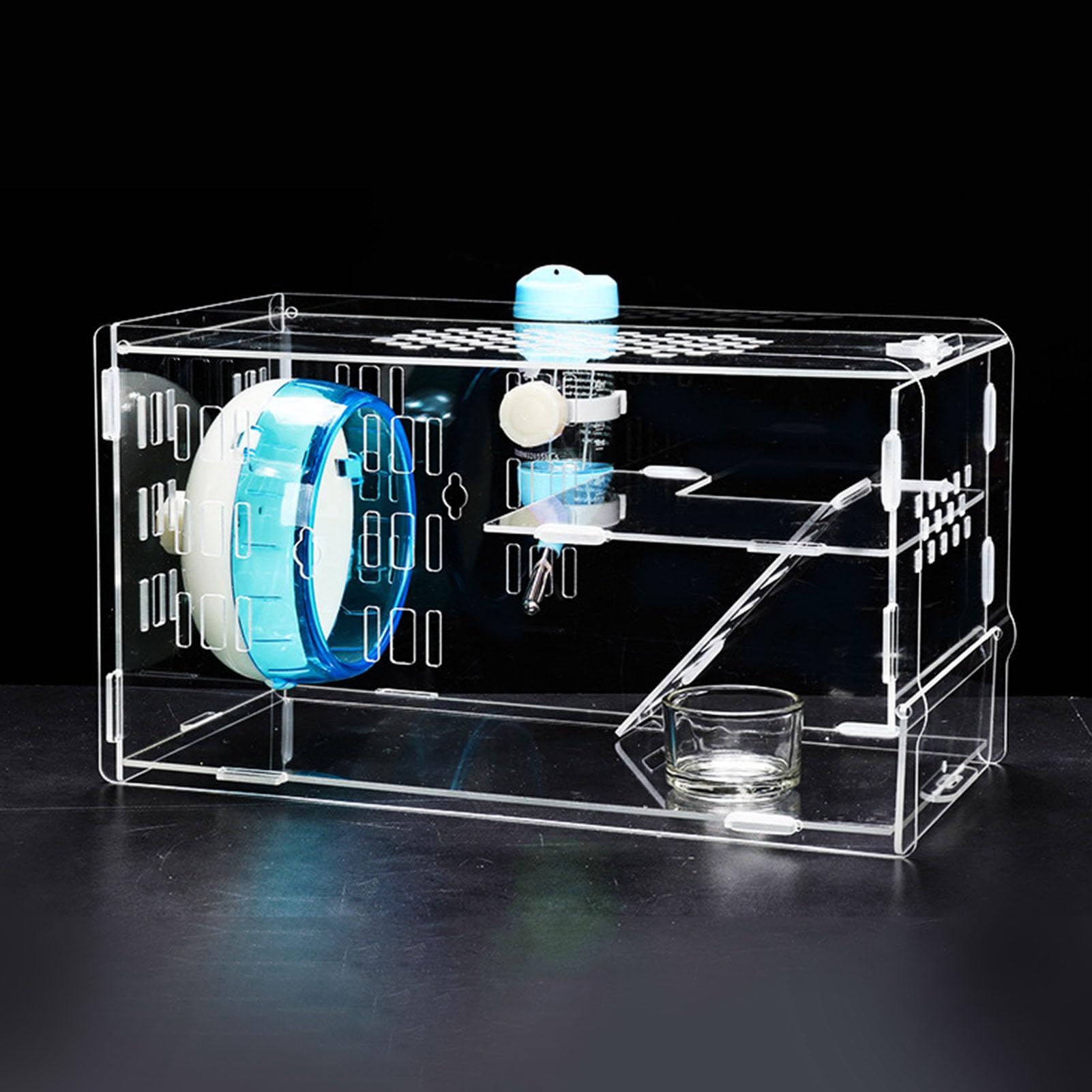 Cage à Hamster en Acrylique, Design Transparent, avec Roue d'exercice silencieuse, Espace de Vie spacieux, Fournitures complètes pour Petits Animaux, Hamsters Nains, Gerbil