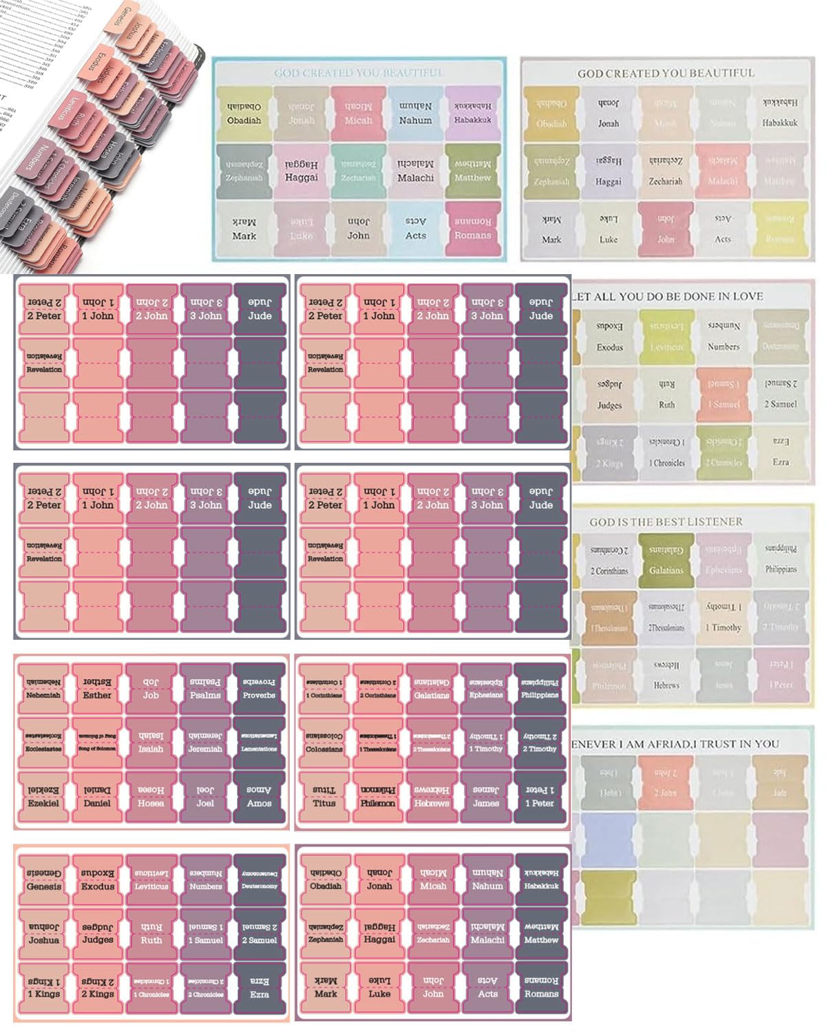 Etiquetas bíblicas laminadas de 240 piezas de - Regalos cristianos - Accesorios bíblicos - Marcadores bíblicos con letras grandes - Accesorios para el estudio bíblico (colores Morandi)