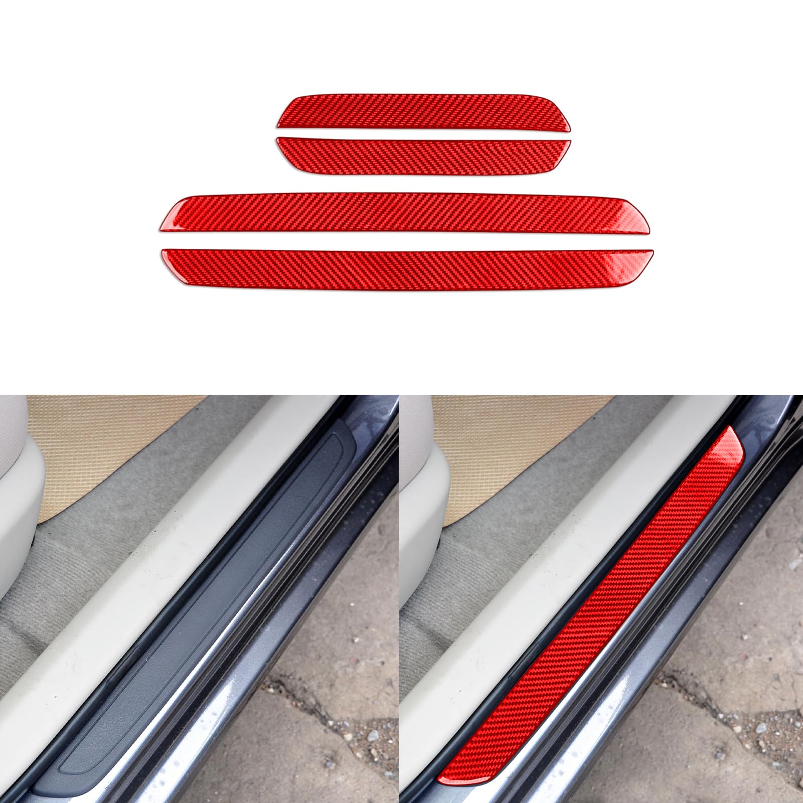 PJFUS Real Soft Carbon Fiber Car Door Sill Plate Protectors Cover Panel Sticker Compatible with Toyota Corolla 2009 2010 2011 2012 2013 Auto Premium Interior Accessories red