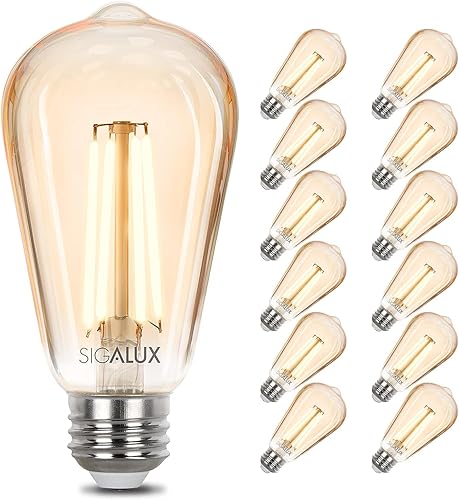Sigalux Edison Bombillas LED, bombillas vintage regulables equivalentes a 40 W, bombillas de filamento LED E26, bombillas de vidrio ámbar antiguo