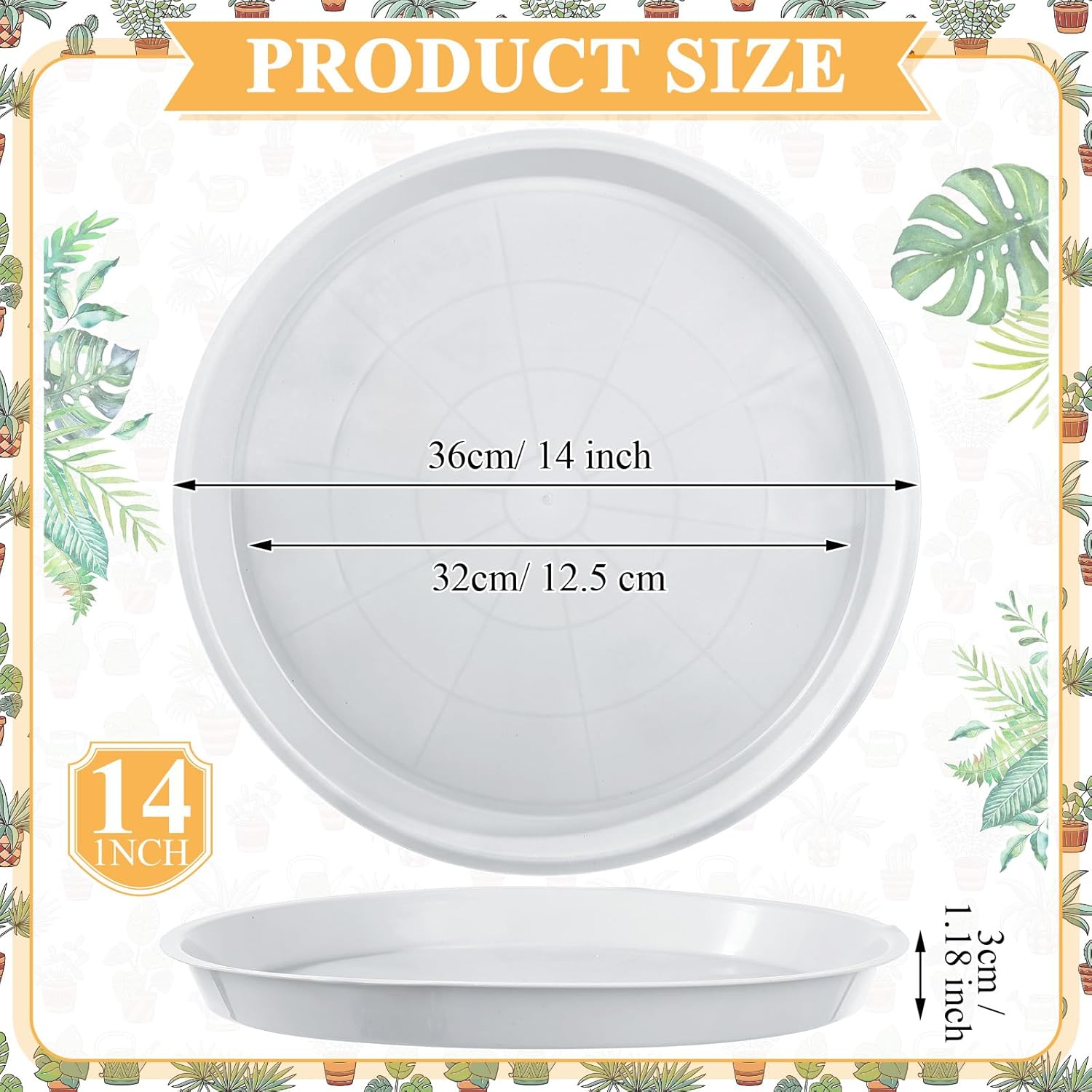 Sawysine 30 Pack 14 Inch Plastic Plant Saucer Round Drip Trays Grayish White Flower Pot Saucers Thick Plant Dish Sturdy Water Tray Heavy Drainage Potted Container for Indoor Outdoor Garden