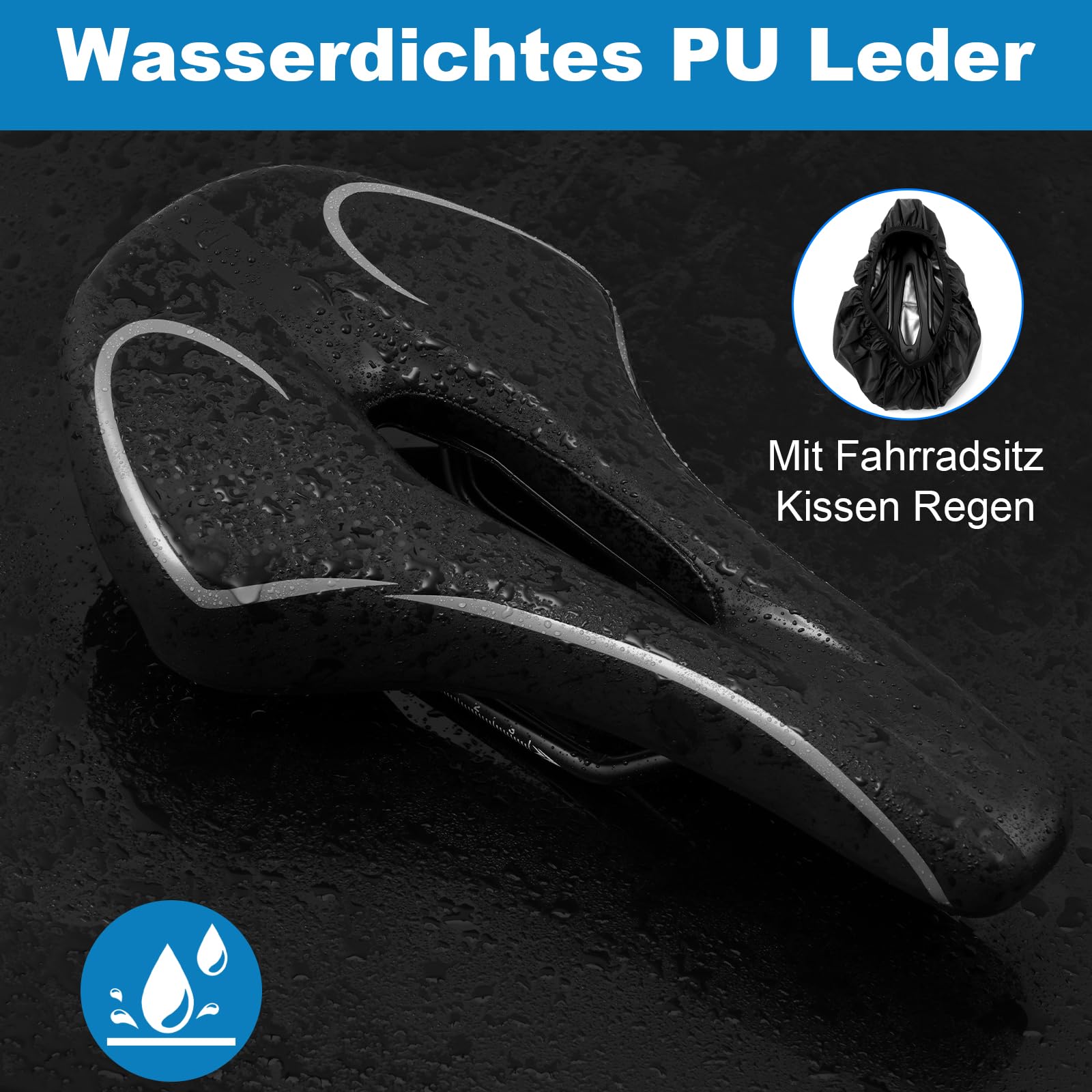 Fahrradsattel Herren Damen Bequem, Weich Memory Foam Ergonomisch Stoßdämpfend Atmungsaktiv Fahrrad Sattel, Wasserdicht Fahrradsitz mit überzug für MTB Rennrad Cityrad