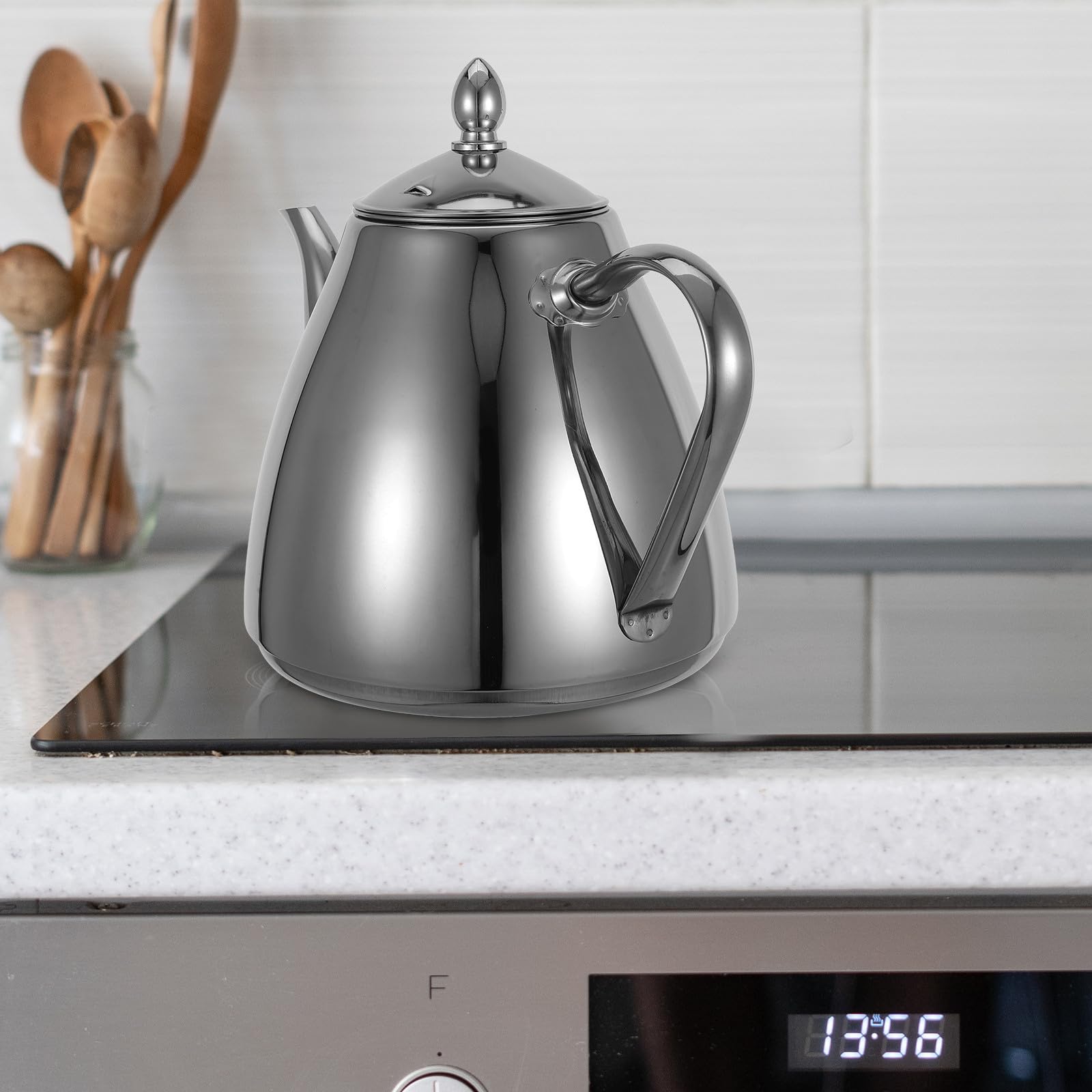 OUNONA Tetera con Infusor y Filtro Integrado de 2l de Acero Inoxidable Construcción Gruesa Compatible con Estufas de Inducción Adecuado para Uso Doméstico y Comercial
