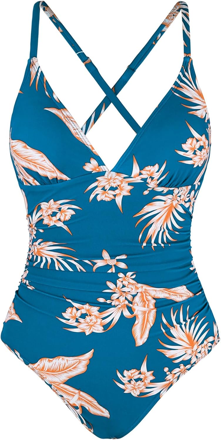 Women's V Neck One Piece Swimsuit Tummy Control Adjustable Spaghetti Straps Bathing Suit Swimwear - Image 8