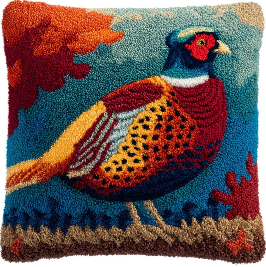 AxiangziK Latch Hook Kits for Adults,Animal Pheasant Latch Hook Pillow Kits,17x17in Crochet Yarn Kit for Beginners,DIY Needlework Crafts Cover Case with Printed Canvas