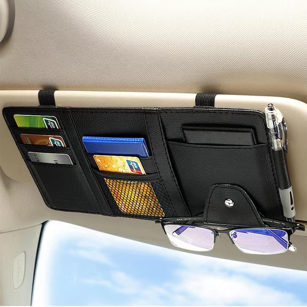 BNRSUUI 2 Packs Car Sun Visor Organizer,PU Leather Auto Interior Accessories Storage