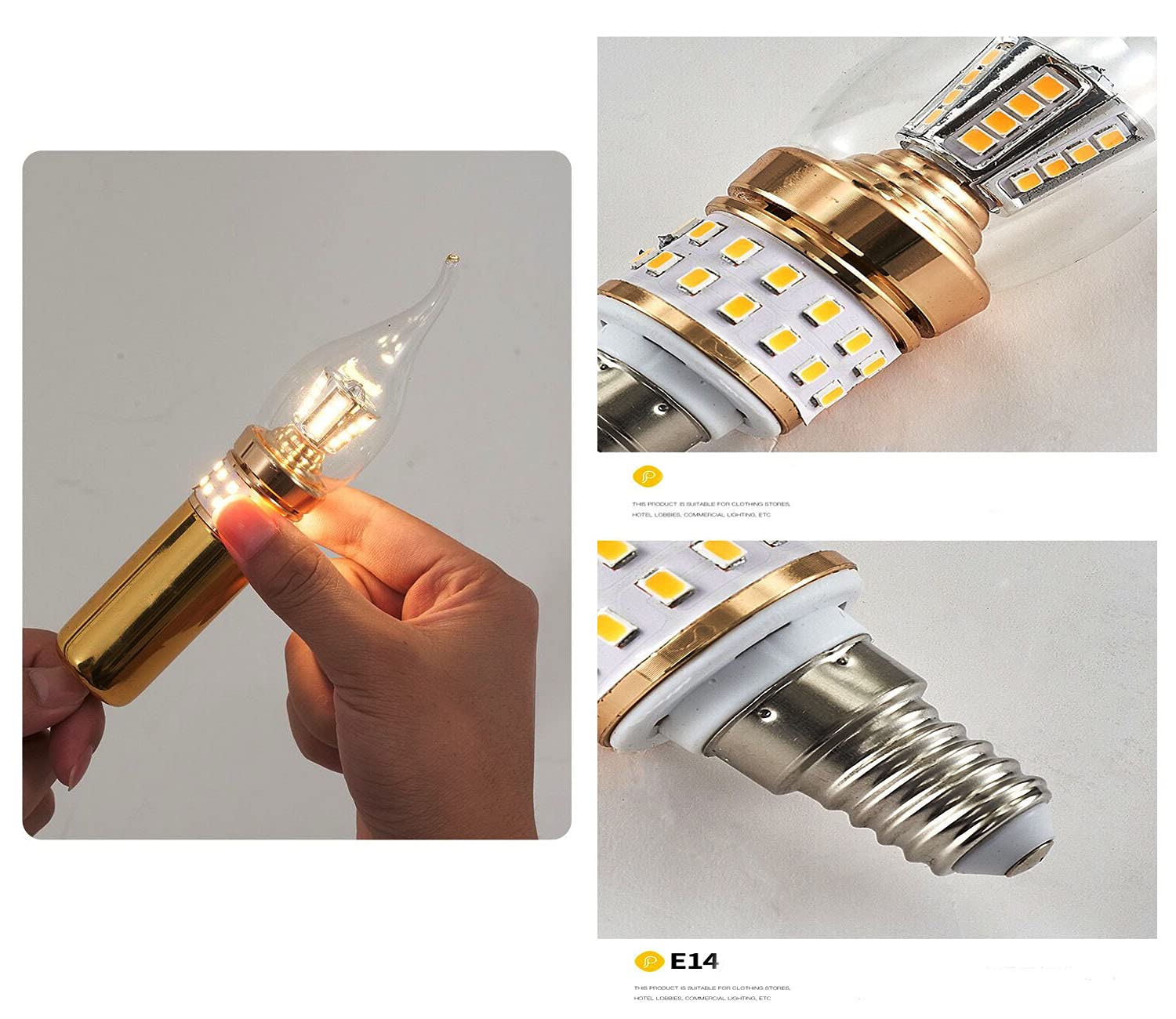 Lampadine a Candela LED E14 Lampadine a LED con Candelabri a Vite Piccola 10W Non Dimmerabili Lampadario Bianco Caldo 3000K Lampade a Risparmio Energetico(Equivalente a 90W)10Pacchi