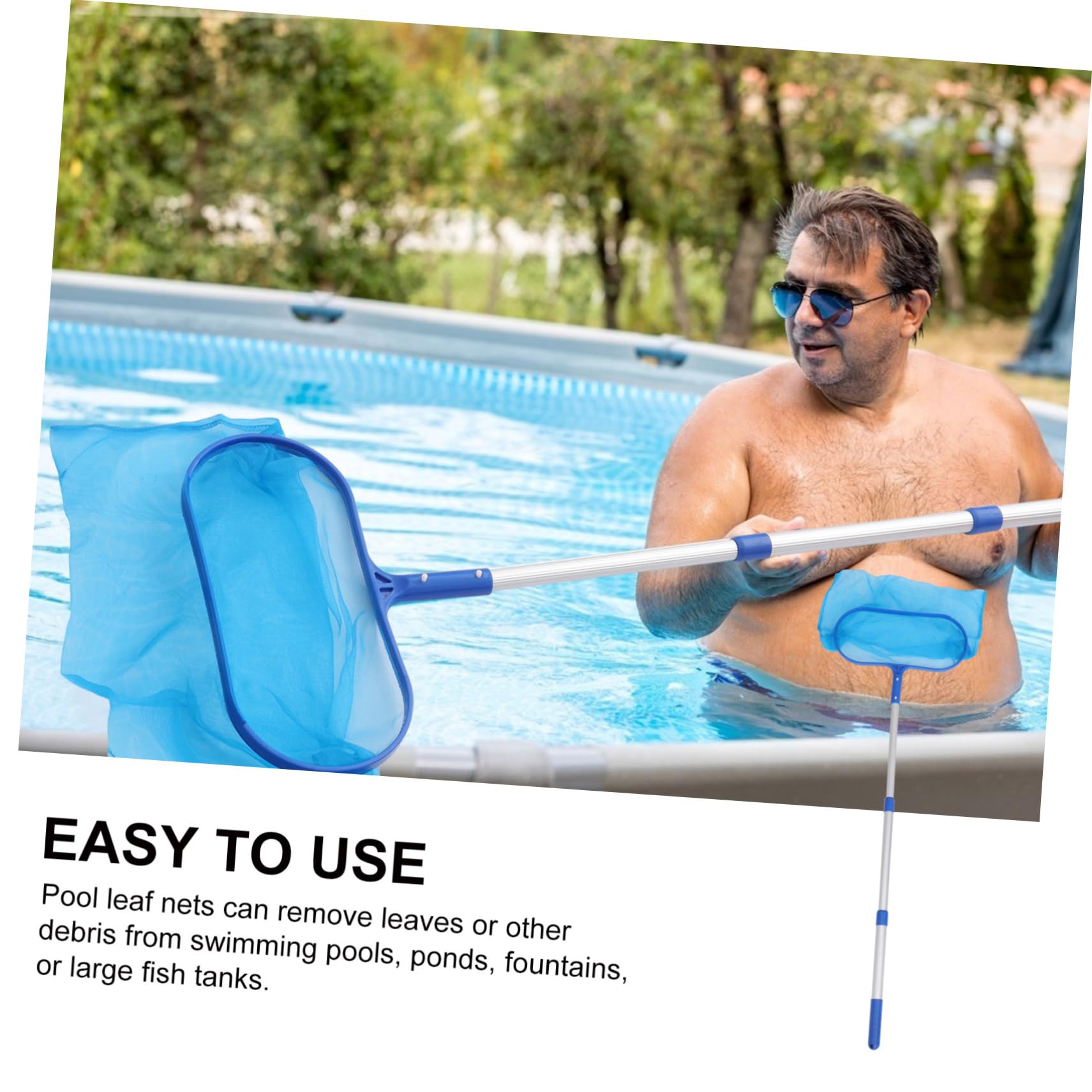 Retino per Pulizia Piscina Manico in Alluminio PVC Blu | Leggero e Facile da Trasportare, Adatto per Stagni e Grandi Acquari, Strumento Manuale di Raccolta