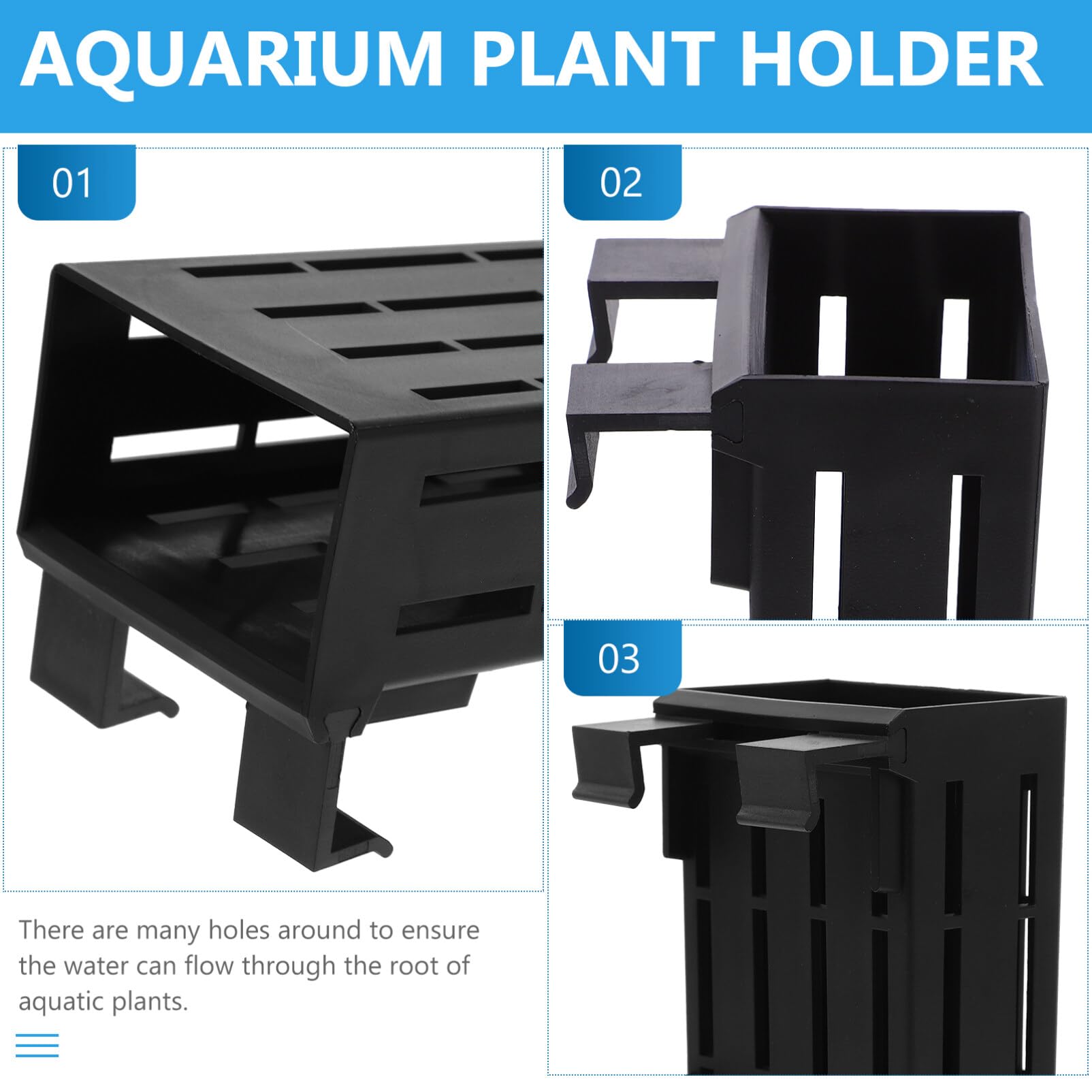 Happyyami 4Pcs Aquarium Plant Holder Set Hanging Fish Tank Planters with Holes for Aquatic Plants Plastic Water Grass Rack for Home and Office Aquarium D Cor 2.2X3.1X2.2 Inches - Image 3