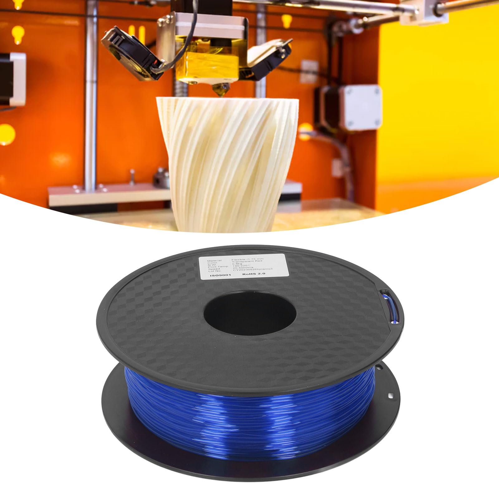 Annadue Filament TPU 1.75mm 1KG, Consommables pour Imprimante 3D FDM, Flexible, sans Obstruction, Haute Transparence, 95A (Bleu transparent)