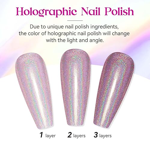 Miniatura 10 de MIZHSE Esmalte de uñas holográfico, esmalte de uñas plateado con purpurina de secado rápido, 0.5 fl oz0.5 fl oz, pigmento de uñas brillante de alto