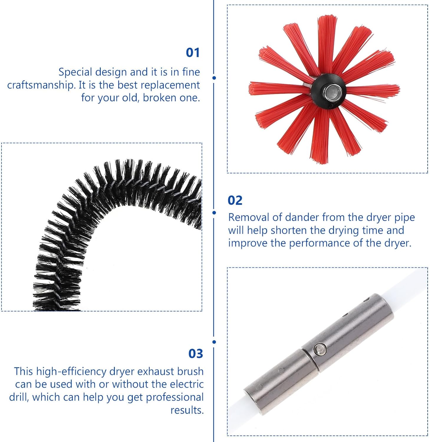 Luxshiny Fireplace Chimney Brush and Dryer Vent Cleaning Brush Set with 4 Flexible Extension Rods, Nylon Bristles, Drill Powered Lint Sweeping Tool for Home Vent and Duct Cleaning