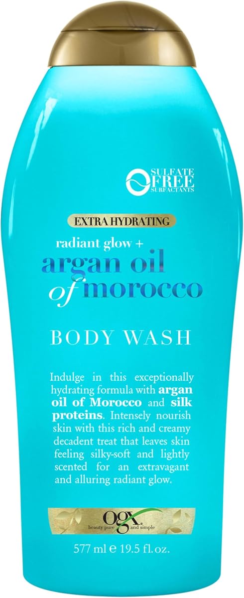 Radiant Glow + Argan Oil of Morocco Body Wash, 19.5 fl oz | Extra Hydrating for Dry Skin, Moisturizing Gel Cleanser for Silky Soft Skin, Sulfate-Free Surfactants