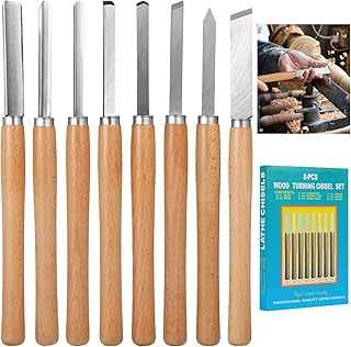 8 Pcs Wood Lathe Tools - Wood Turning Tools for Lathe with Steel Blades, Woodworking Tools for Beginners & Professionals