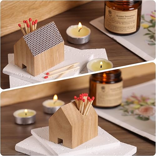 Miniatura 4 de Juego de 2 soportes de madera con forma de casa de Haoideo con almohadilla de golpeador; Haoideo Home Decor Wood House Match Holder Natural Life