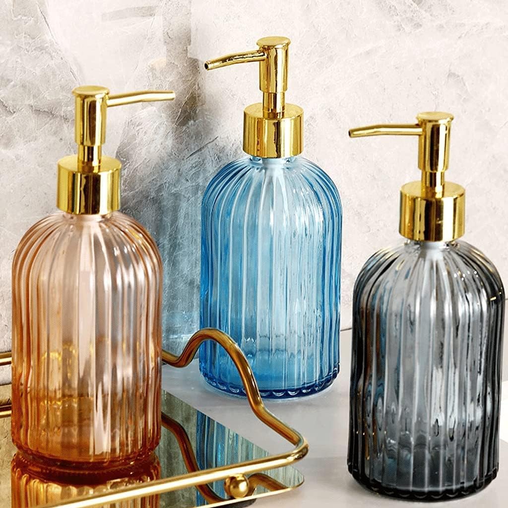 Kitchen Glass Soap Dispenser Manual Countertop Lotion Bottle Bathroom Refillable Clear Lotion Dispensers 11.6oz/14.1oz