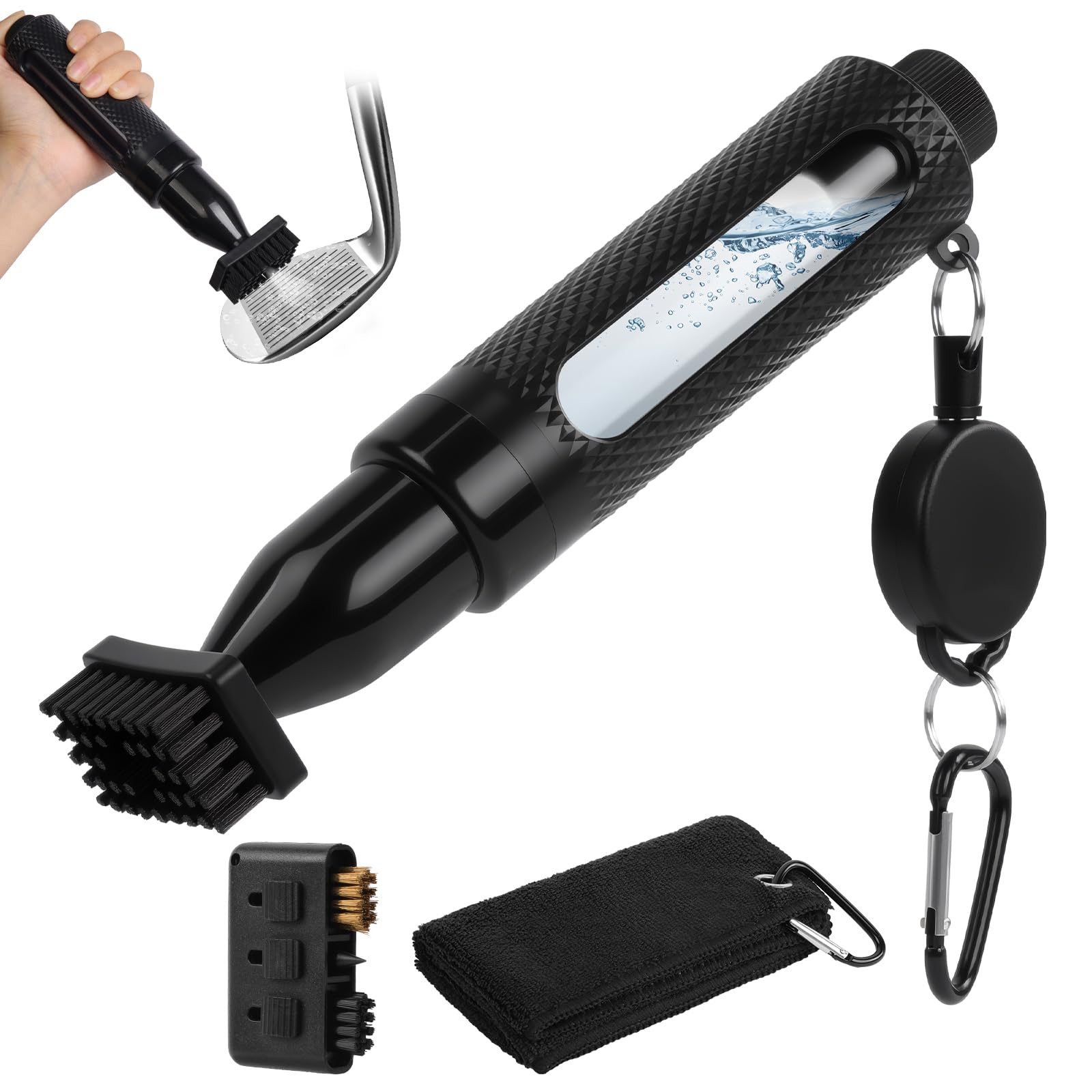 flintronic 3 PCS Golf Accessories, Golf Club Cleaner Brush with Carabiner, Groove Cleaner, Towels, Cleaning Kit