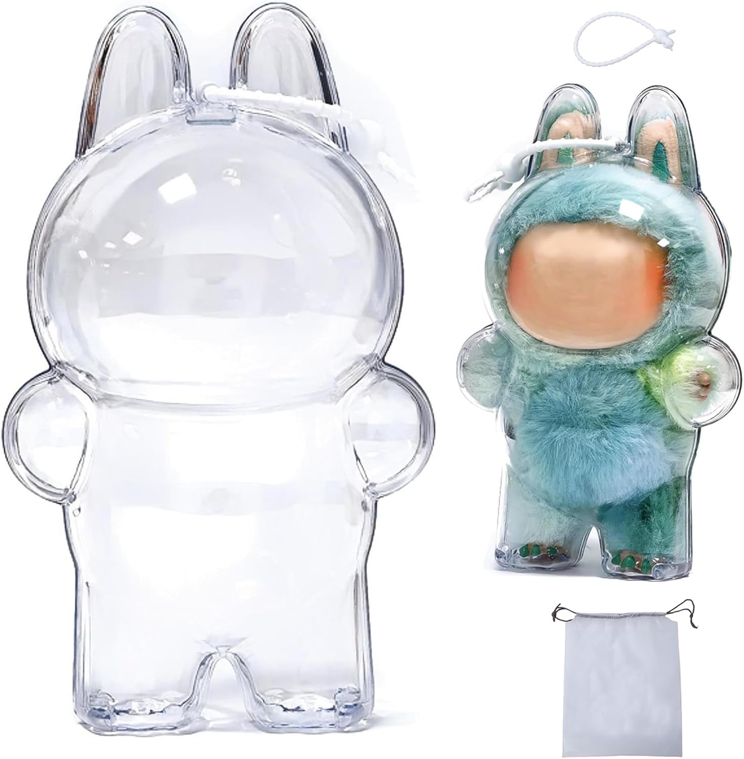 Protective Case for Blind Box Doll Standing Transparent Acrylic Clear Bag Keychain Hanging Display Case, Plastic PVC Storage Box Gift Doll Not Include (3.0)