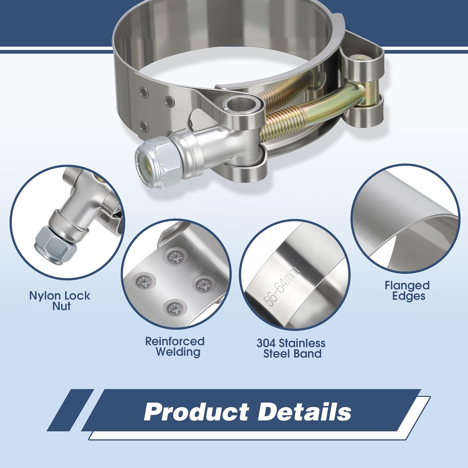 20 Pack 6 Sizes T-Bolt Hose Clamps Set, Working Range 28-64mm for 0.75"- 2" Hose ID, 304 Stainless Steel Heavy Duty Radiator Turbo Intake Intercooler Clamps