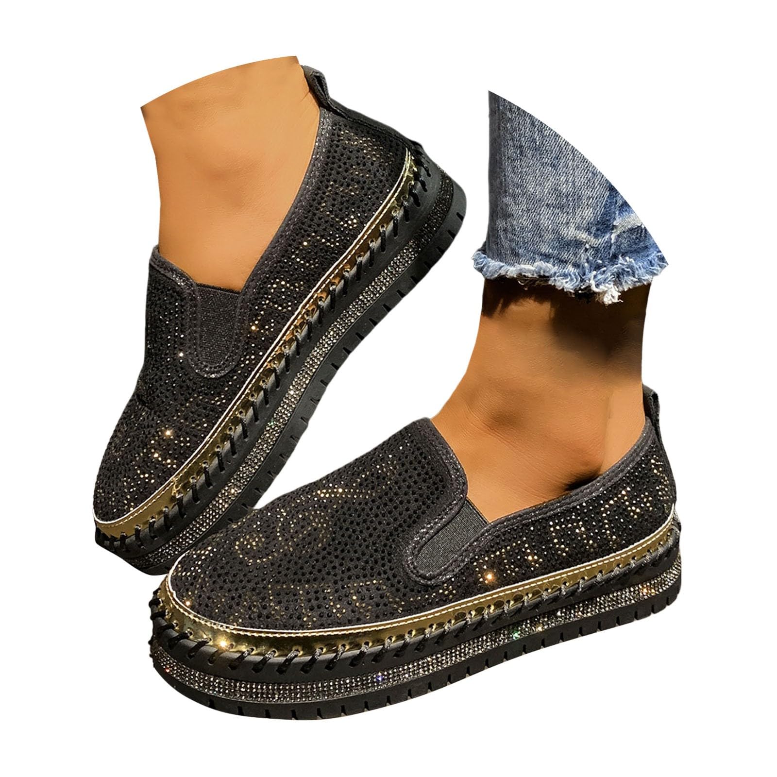 Scarpe da ginnastica bianche da donna rosa da donna con punta rotonda scintillante senza lacci casual per comode e leggere per tutti i giorni, scarpe da ginnastica da palestra