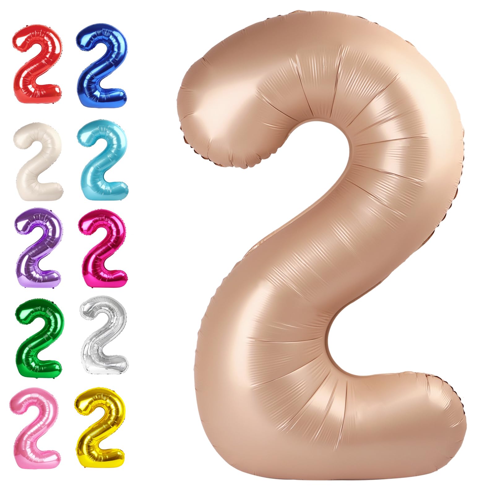 Big 40 Inch Light Brown 2 Number Balloon Birthday Decoration, 2026 Light Brown Number 2 Helium Balloons 12 20 22 23 24 26 28 32 42 Celebration, Boy