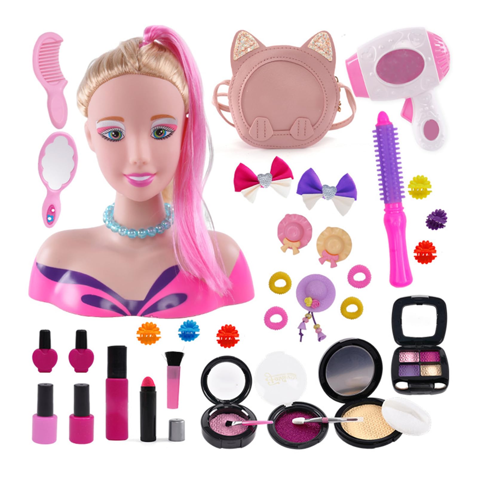 Eznaobo Styling Head Doll for Kids, Dolls Head for Hairdressing Kids, 35 Pcs Hair Accesories Playset, Girls Gifts Birthday Role Play Toys for Girl 4 5 6 7 8 Year Old, Christmas and Birthday Gift (A)