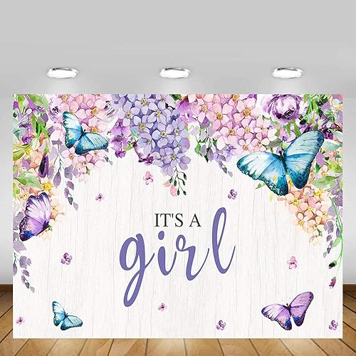 Miniatura 2 de MEHOFOTO Es una niña mariposa bebé ducha partido foto estudio cabina fondos púrpura floral hada princesa bebé ducha primavera jardín fiesta