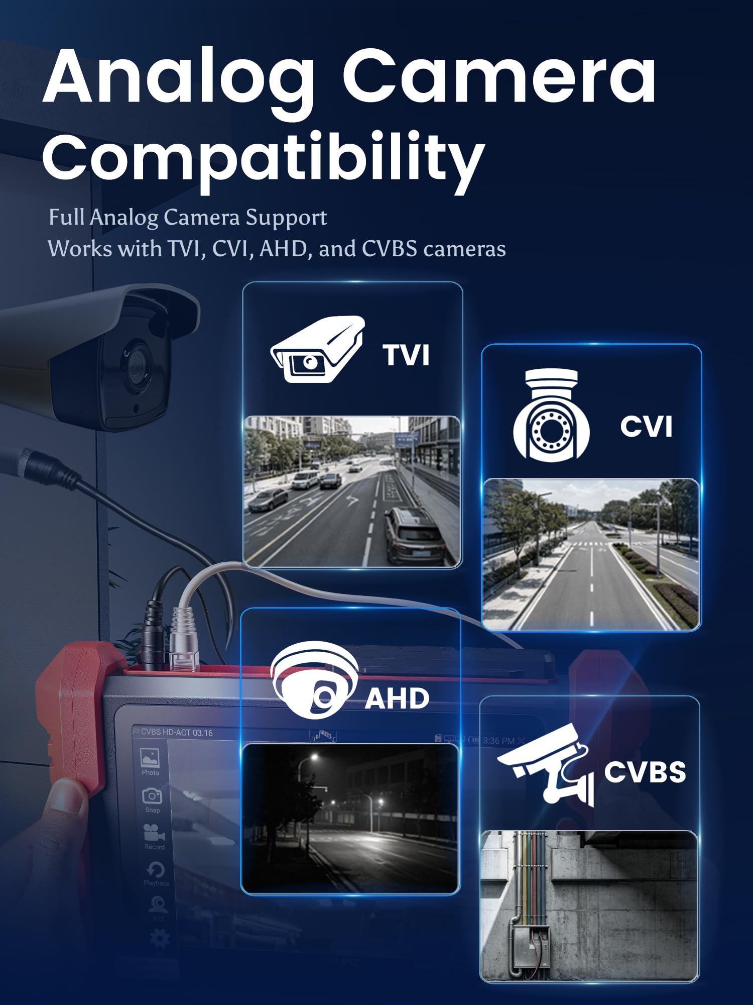 NOYAFA CCTV-Tester, 8 Zoll IPS Touchscreen, IP/CVBS/AHD/TVI/CVI Kamera Tester, 4K Video, PoE/12V/24V Ausgang, TDR Kabellängentest, Kabel-Tracker (optional), WiFi, RS485, NF-IPC728