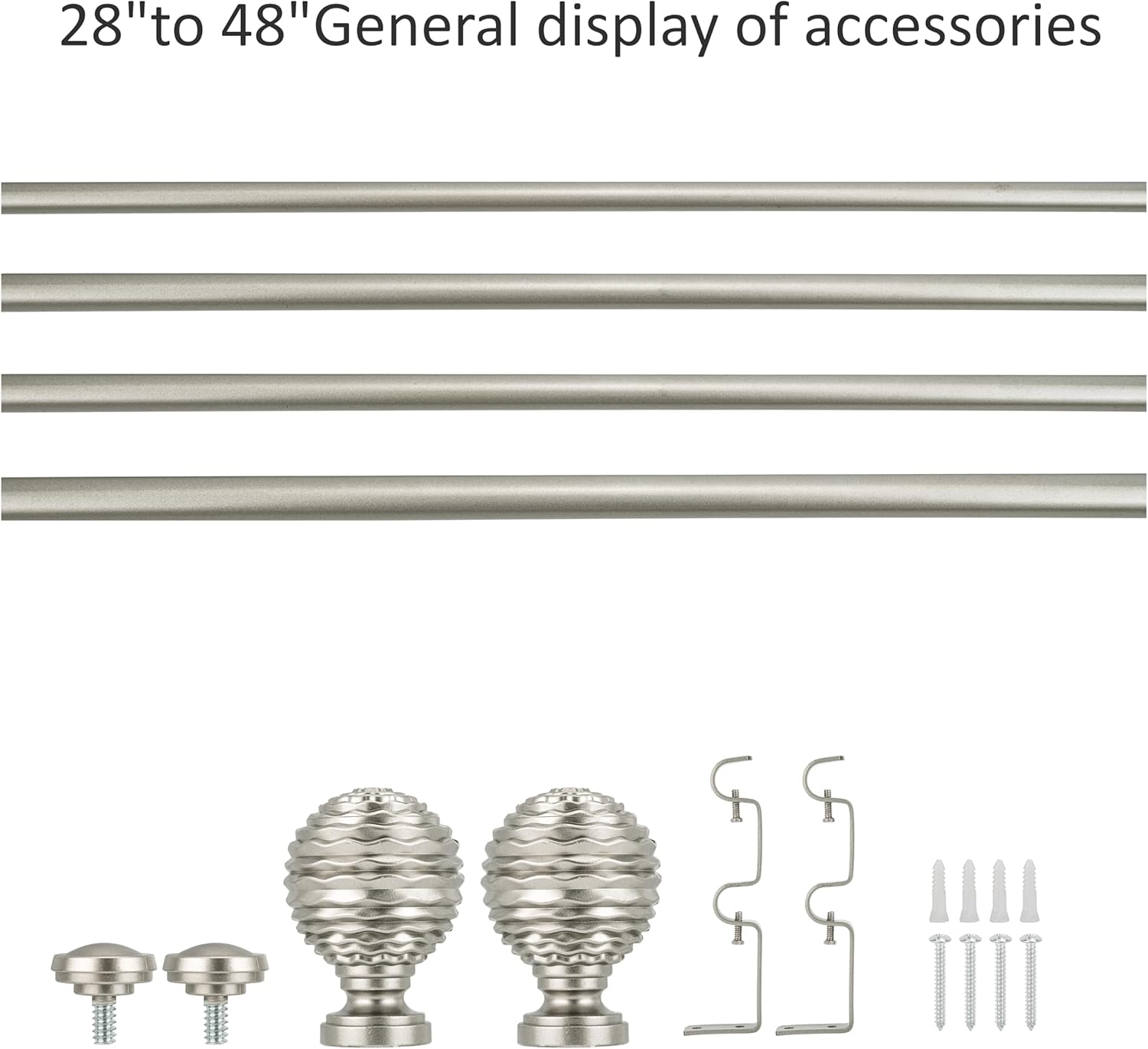 5/8" Double Curtain Rod with Boule Finials,Pewter,28‘’-48‘’