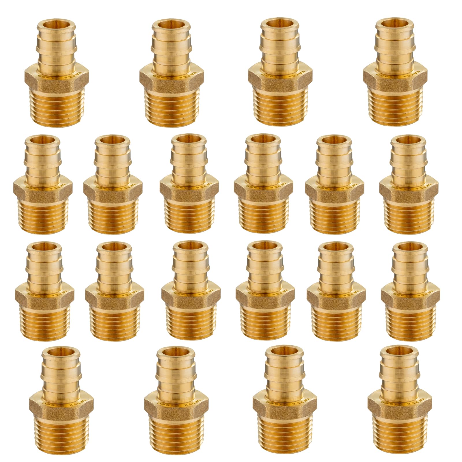 Paquete de 20 Accesorios PEX-A, expansión Macho NPT de latón de 3/4" x 3/4", Rosca Macho F1960 para tubería PEX A, Cobre (PEX1960018-20Pack)