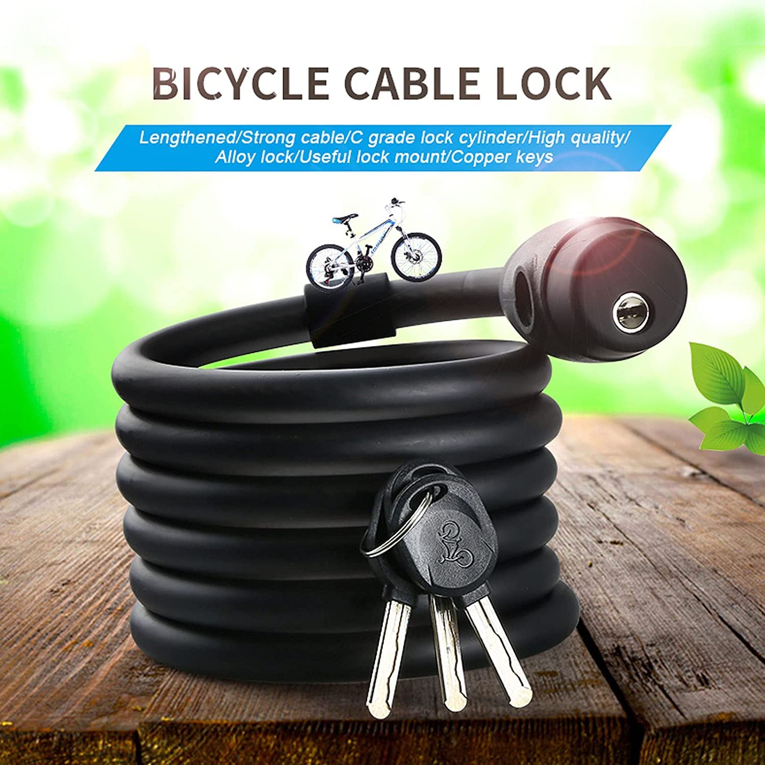Lucchetto con Cavo per Bicicletta da 1,8 m, antifurto con 3 Chiavi, Ideale per Bici, Bici elettriche, Skateboard (Blu, 1,8 m)
