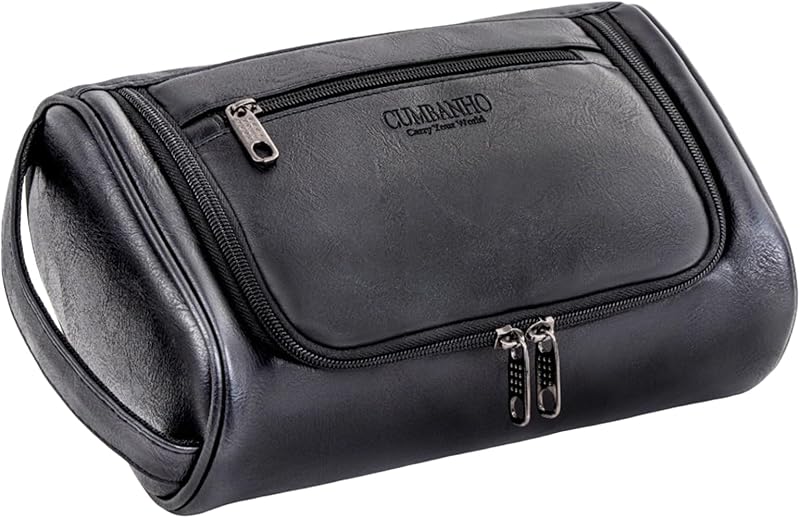 Necessaire masculina Cumbanho em couro PU sintético, preta, com zíper