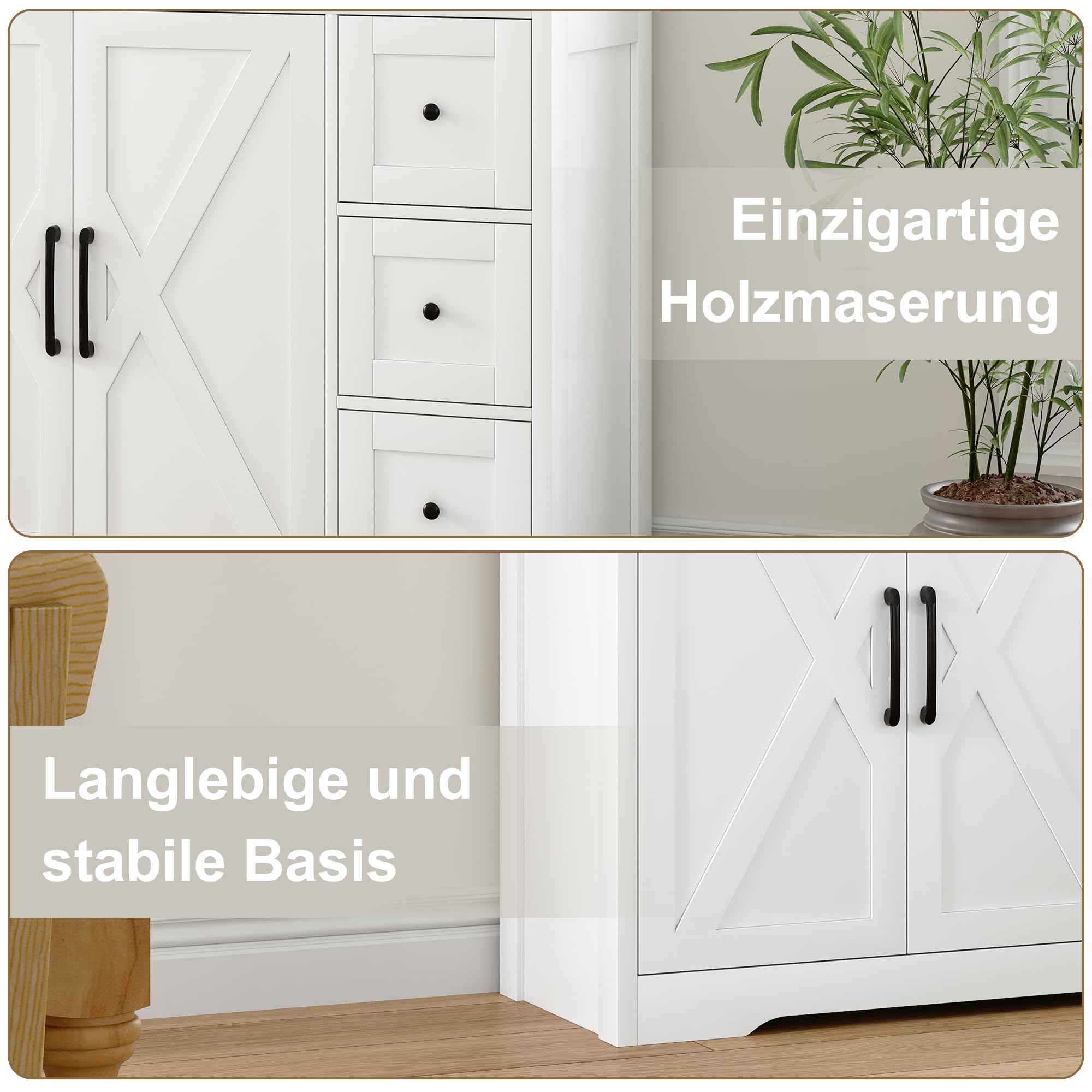 Aparador de cocina, mueble de almacenamiento con 4 puertas y estante ajustable, aparador moderno para comedor, armario de cocina para salón y comedor (100 x 40 x 105 cm)