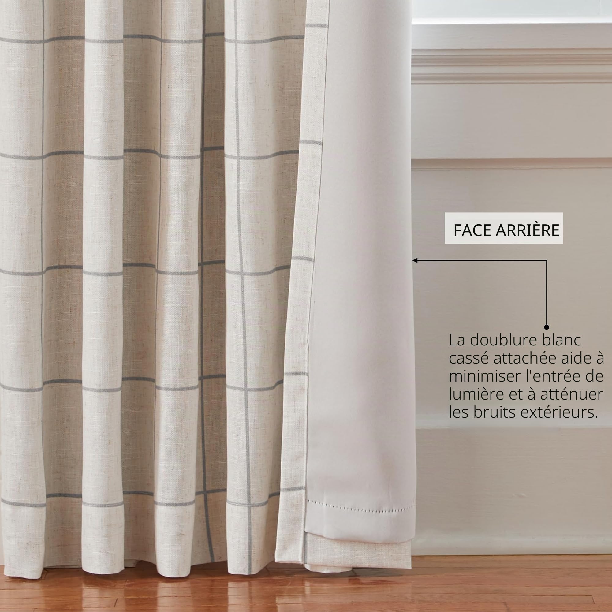 Elrene Home Fashions Rideau de fenêtre occultant à Carreaux pour Salon, Chambre à Coucher, Salle à Manger, Lin, Gris, 132,1 x 241,3 cm (l x L)