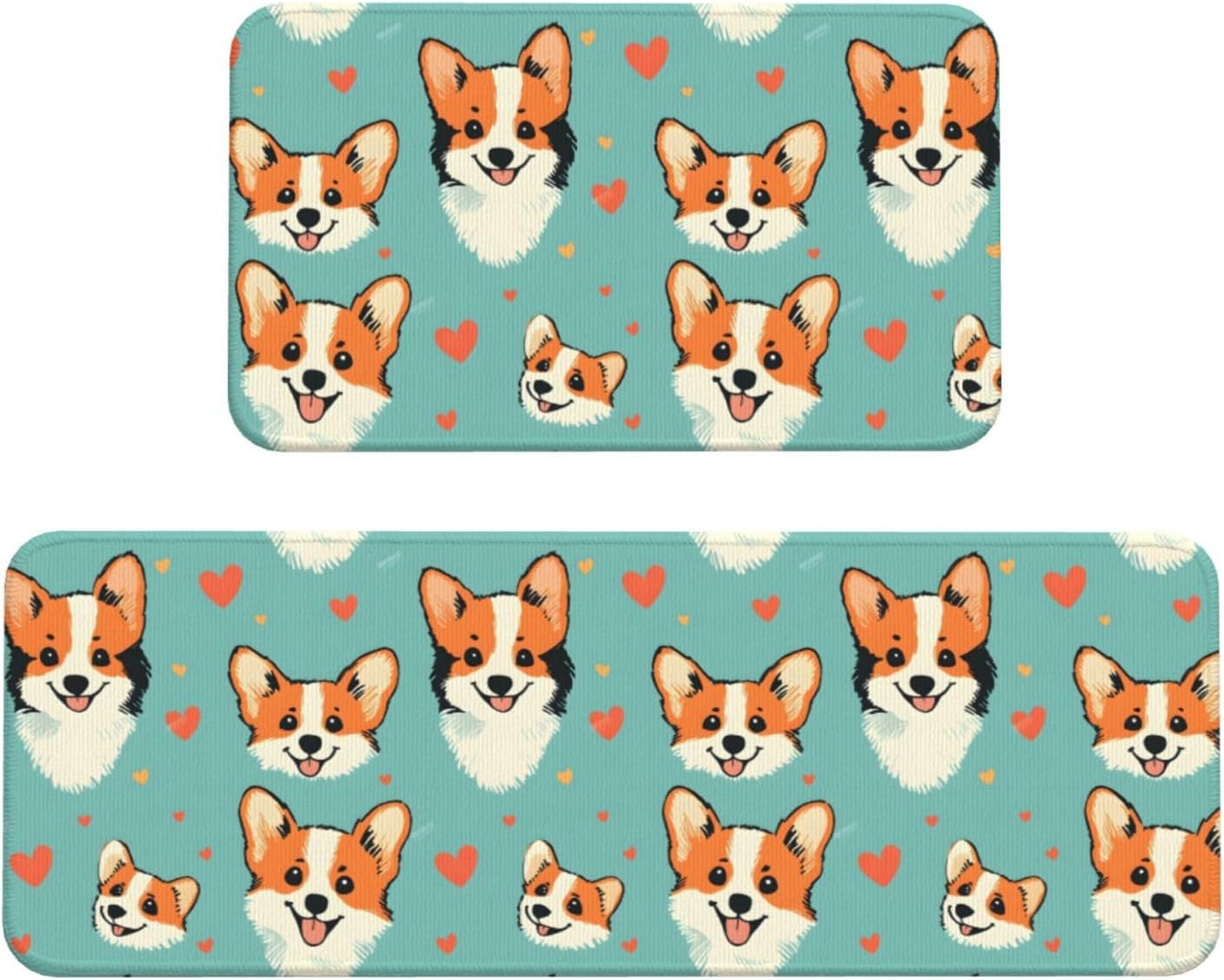 Cute Dog Heart Print Kitchen Rugs Sets of 2 Non Slip Washable, Anti Fatigue Kitchen Mats for Floor, Home Decor