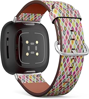 CJBROES Replacement Leather Watch Band, Compatible with Fitbit Versa 3 and Fitbit Sense of Wristband Bracelet Accessory - Embroidery Design Retro