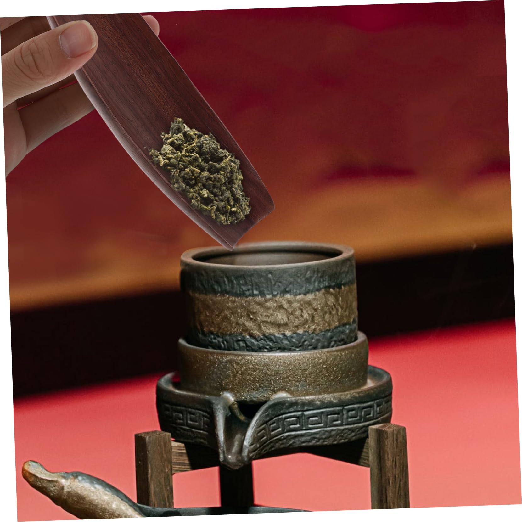 DECHOUS 1Set Tea Utensil Tools Walnut Tea Scoop and Dispenser Set for Loose Leaf Tea Multi Function Portable Tea Accessory for Home Use